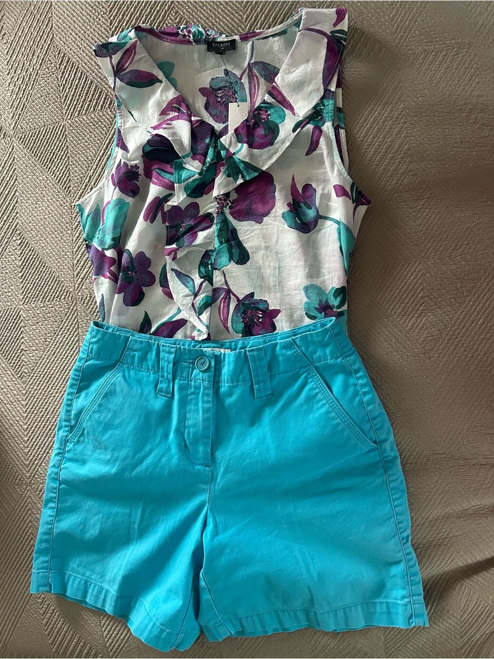 Talbots Set: High Waisted Shorts and Sleeveless Ruffled Top